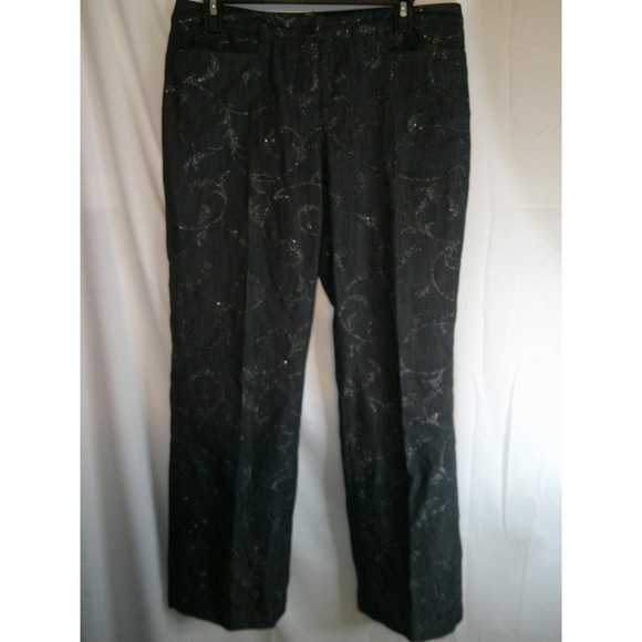 Peter Nygard Pants - Black Embellished Pants Sparkle Evening Party‎ Career Trousers Size 8
